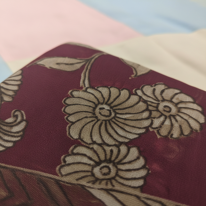 KUBERAN MAROON PRINTED COTTON SAREE