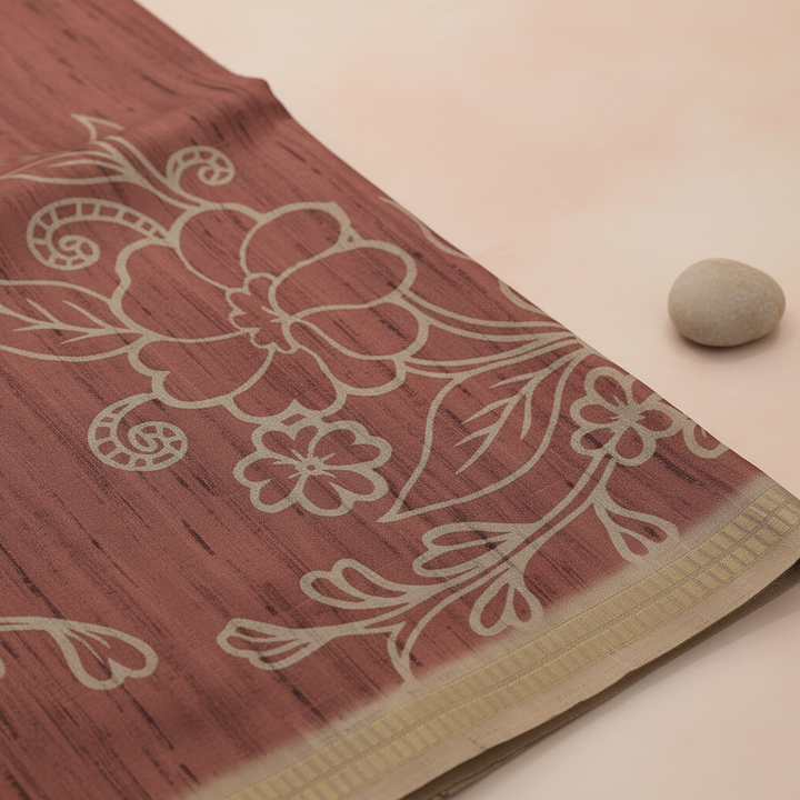 KUBERAN RUST BROWN SEMI TUSSAR SILK SAREE