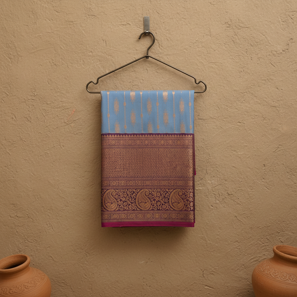 KUBERAN METALLIC BLUE SEMI SILK SAREE