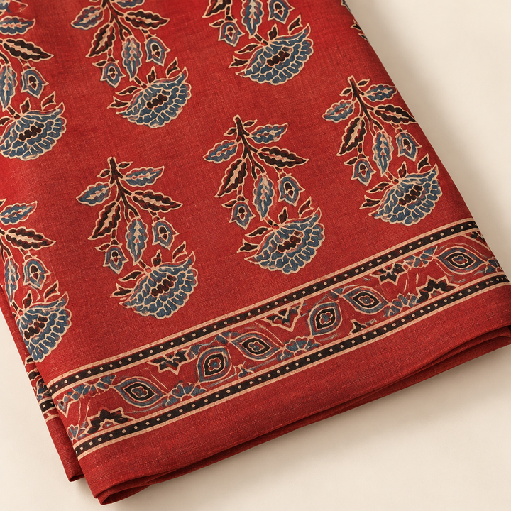 KUBERAN RED AJRAKH PRINT SAREE