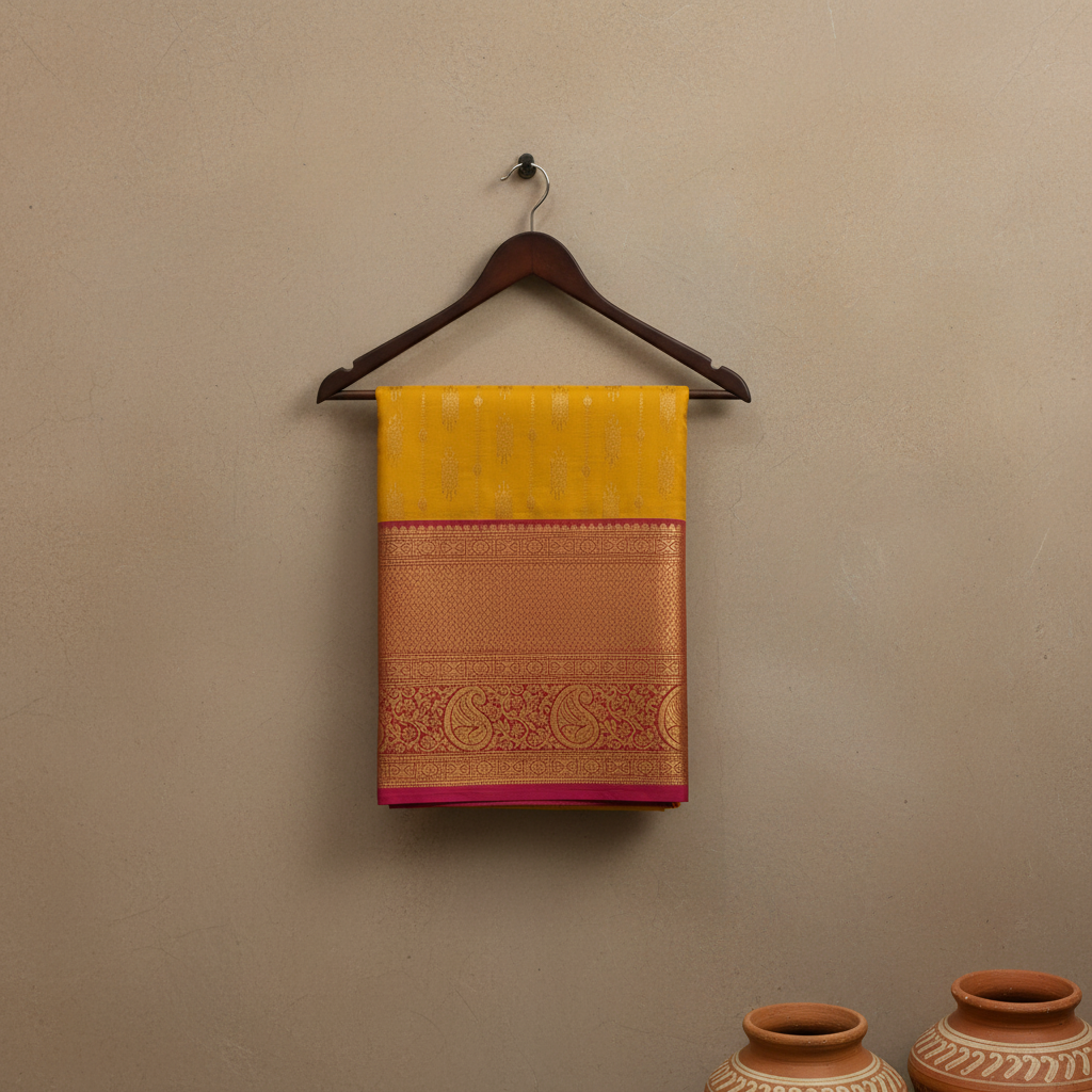 KUBERAN YELLOW PINK SEMI SILK SAREE
