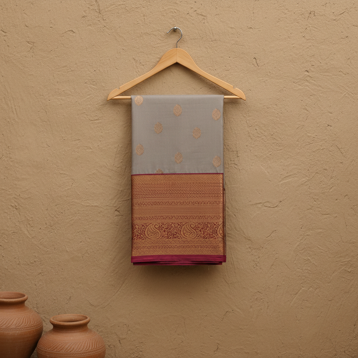 KUBERAN GREY PINK SEMI SILK SAREE