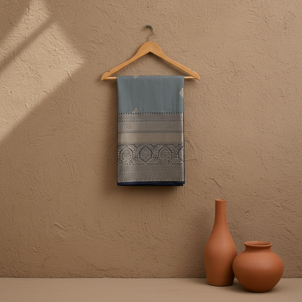 KUBERAN GREY SEMI SILK SAREE