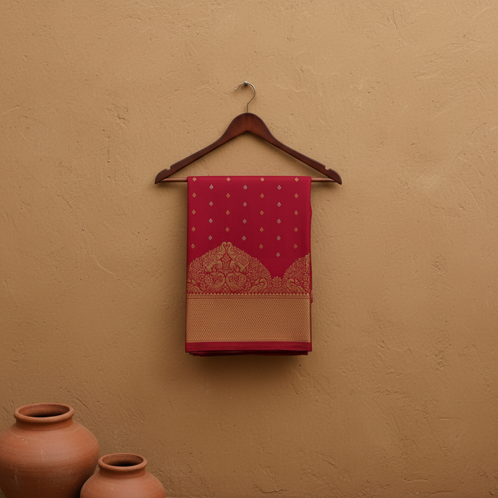 KUBERAN RED SEMI SILK SAREE