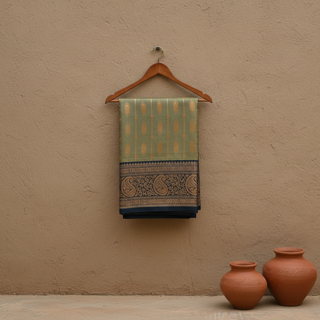 KUBERAN GREEN BLUE SEMI SILK SAREE