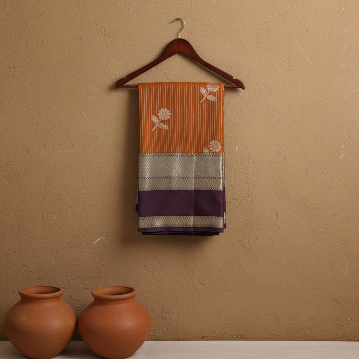 KUBERAN RUST ORANGE SEMI SILK SAREE