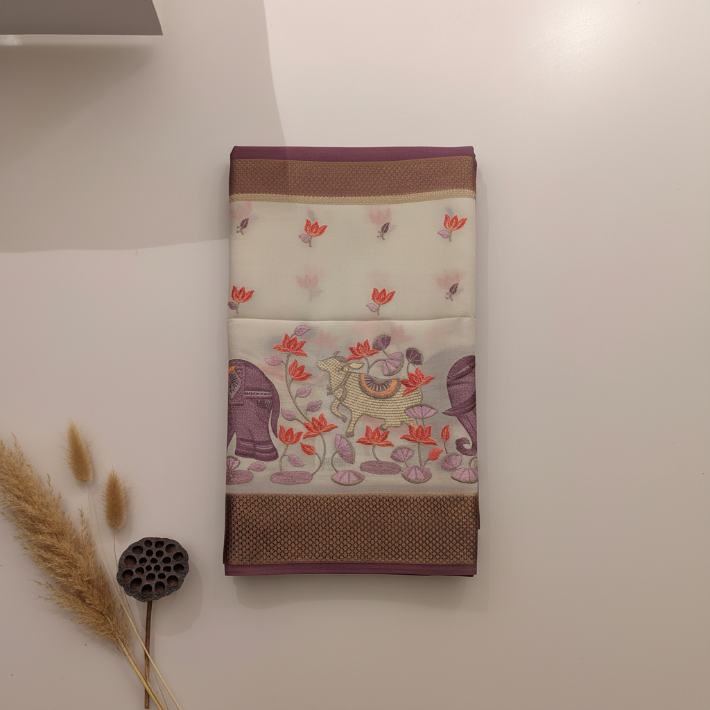 KUBERAN DUSTY PURPLE MYSORE CREPE SILK SAREE