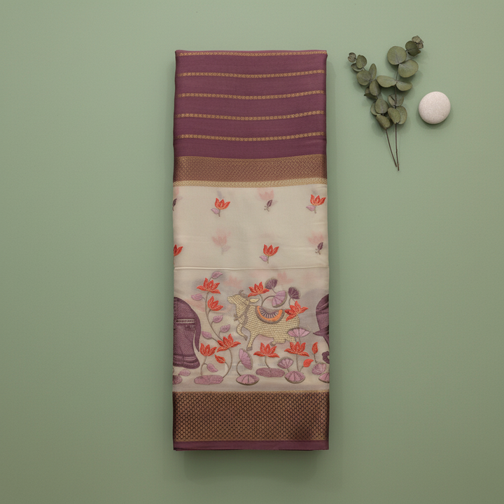 KUBERAN DUSTY PURPLE MYSORE CREPE SILK SAREE