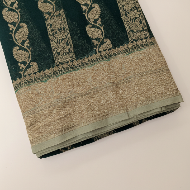 KUBERAN GREEN BANARASI KHADDI GEORGETTE SAREE