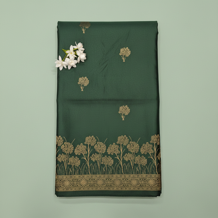 KUBERAN DUSTY GREEN MASHRU SEMI BANARASI SILK SAREE