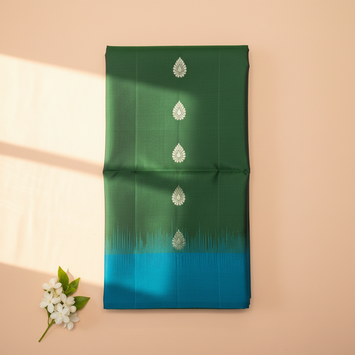 KUBERAN DARK GREEN WITH BLUE PURE SOFT SILK SAREE
