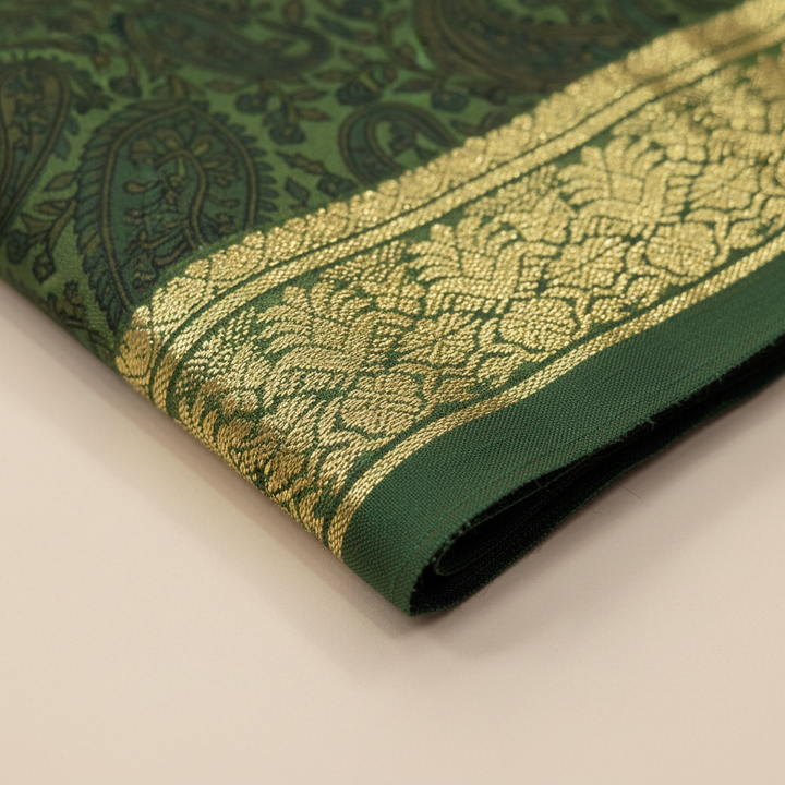 KUBERAN DARK GREEN PURE SILK PRINTED SAREE