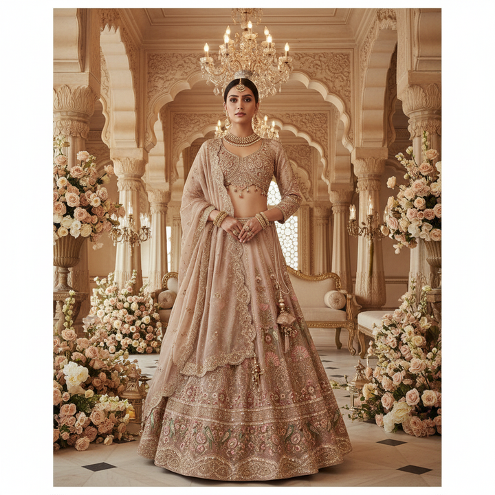 Kuberan Blush Pink Embroidered Bridal Lehenga Set