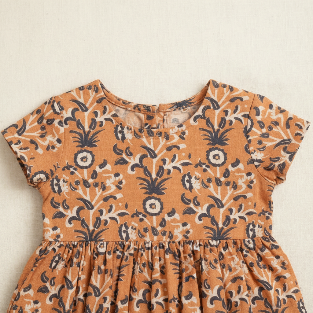 KUBERAN Orange FLORAL PRINT FROCK