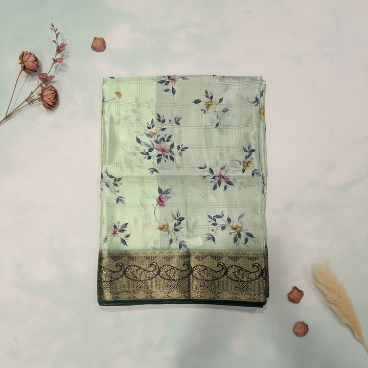 KUBERAN MINT GREEN CHIFFON PRINTED SAREE