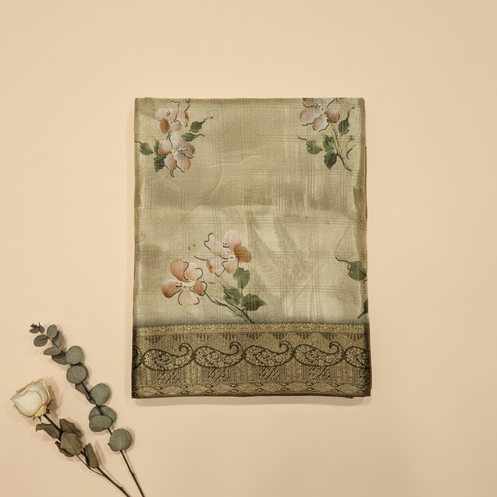 KUBERAN BEIGE CHIFFON PRINTED SAREE