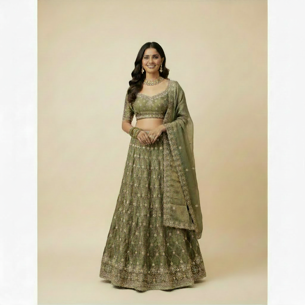 Kuberan Sage Green Embroidered Lehenga Set