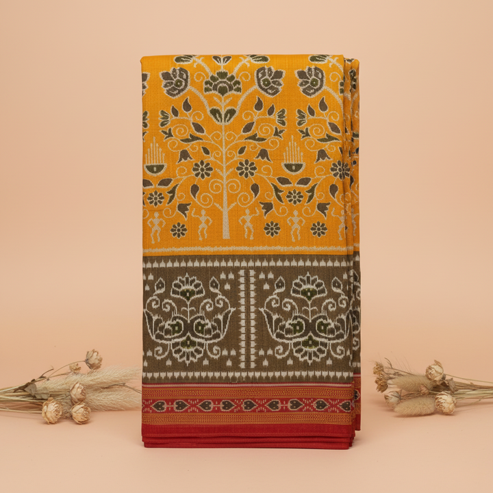 KUBERAN YELLOW PASHMINA FANCY IKKAT PRINT SAREE