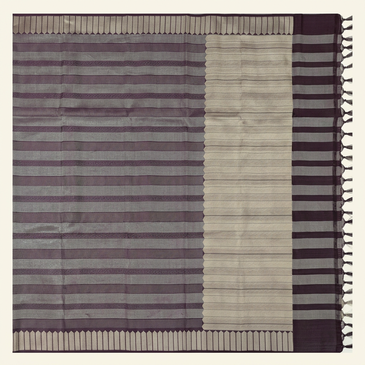 Kuberan Plum Purple Striped Pure Banarasi Silk Saree