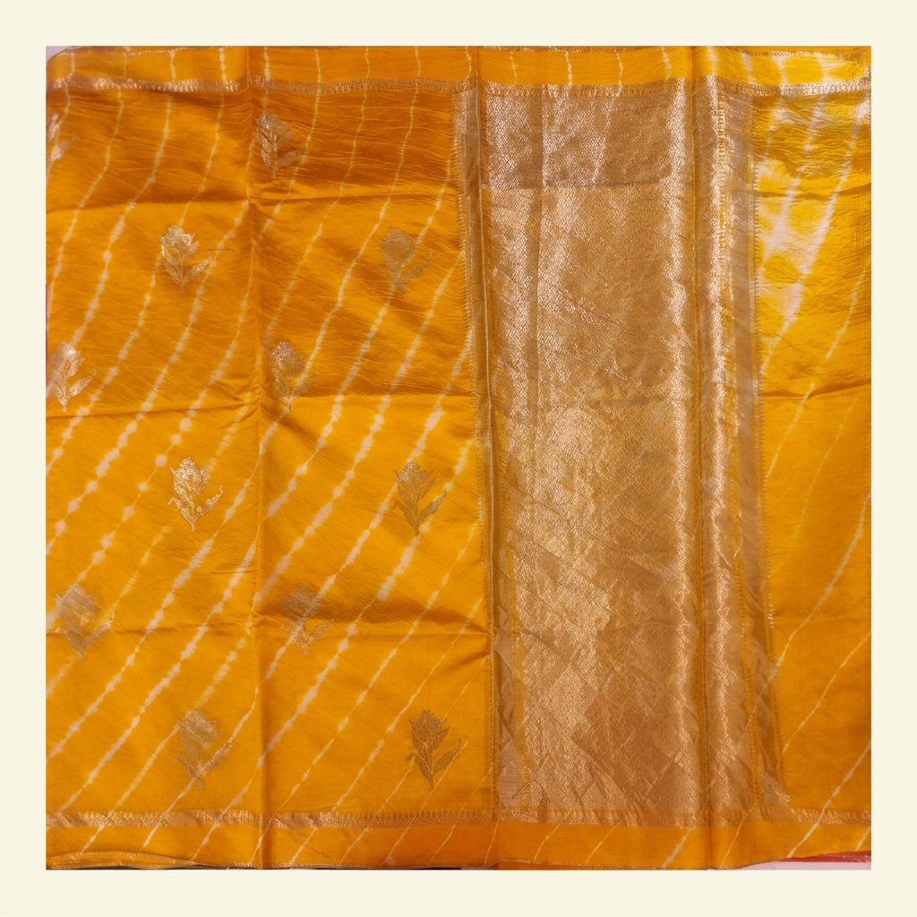 KUBERAN YELLOW LEHERIYA SHIBORI PURE SILK SAREE