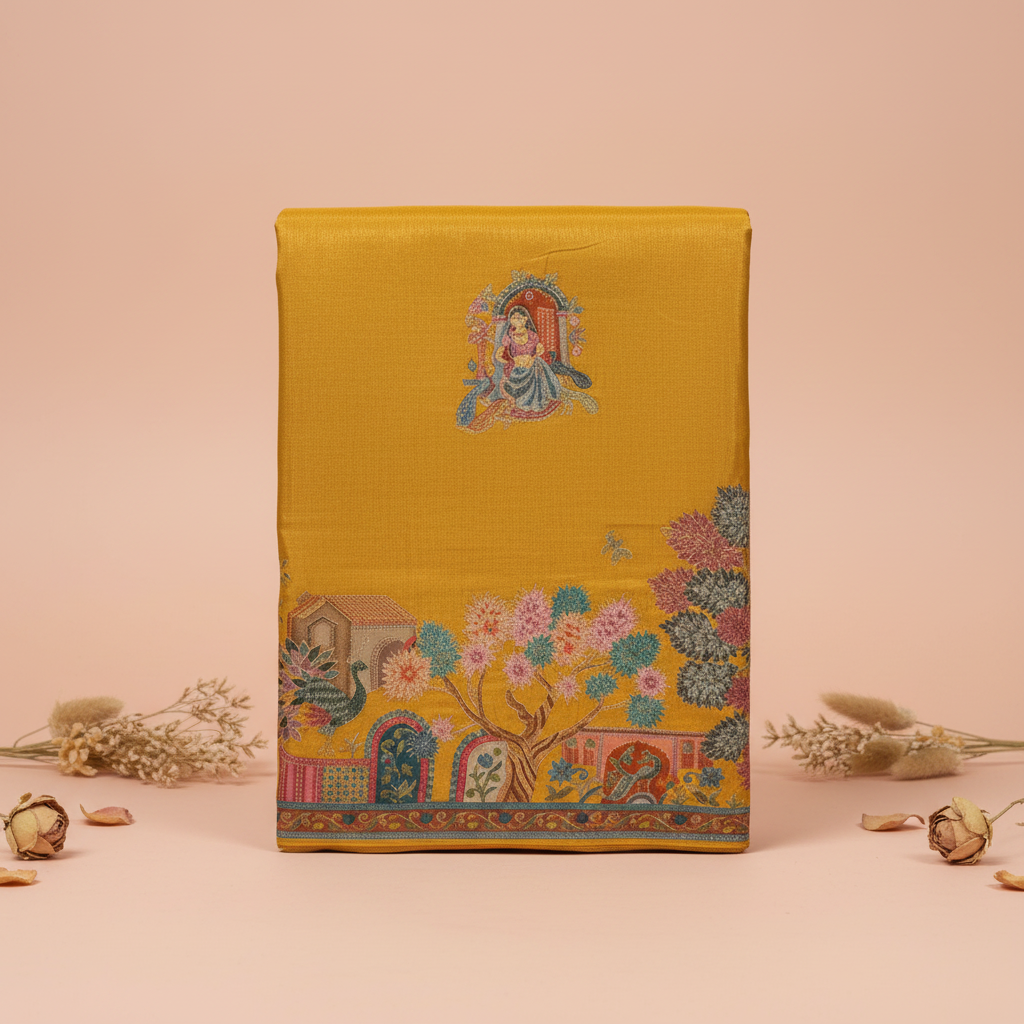 KUBERAN YELLOW PASHMINA FANCY SAREE