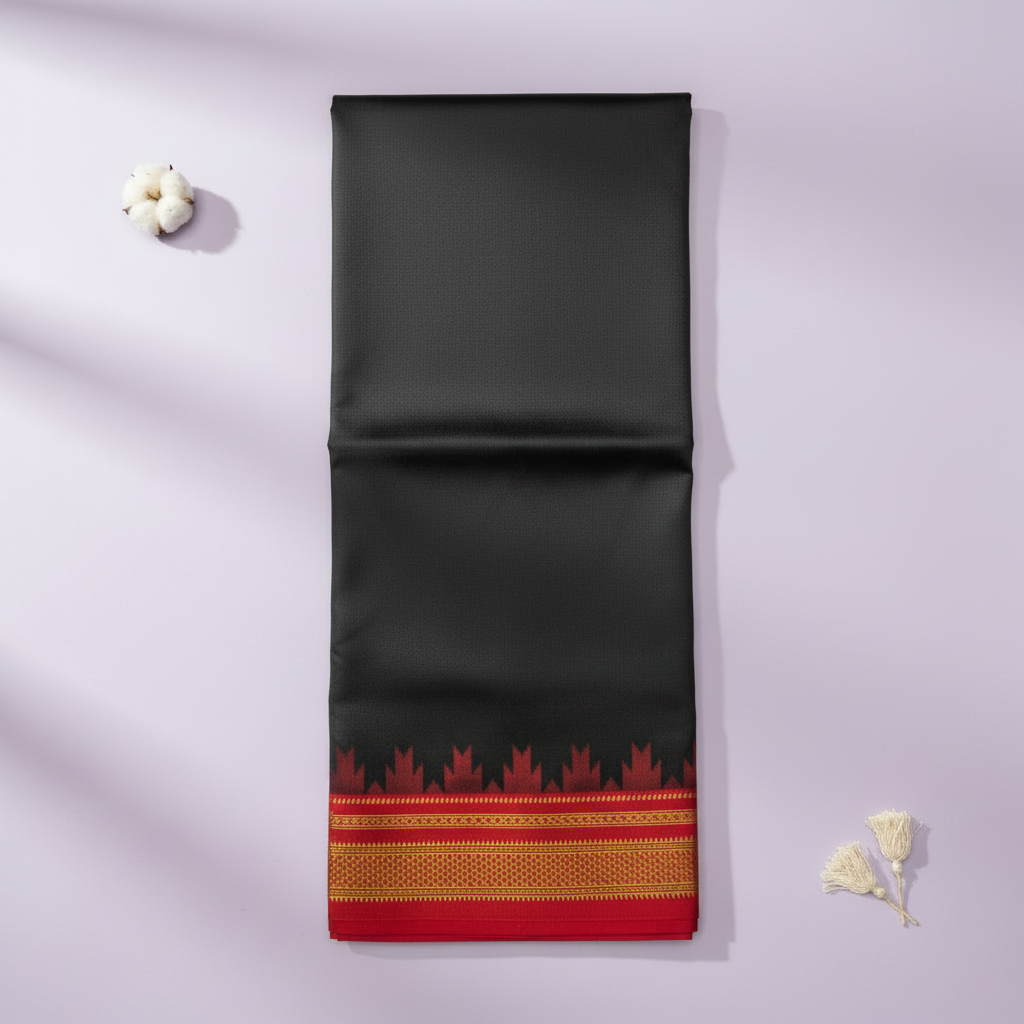 Kuberan Black with Red Cotton Saree