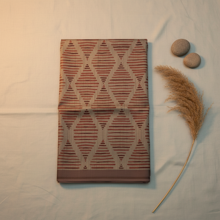 KUBERAN DARK BEIGE SEMI TUSSAR SILK SAREE