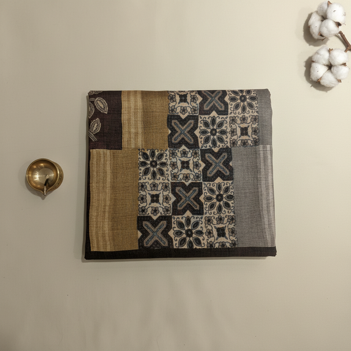 KUBERAN BROWN PRINTED COTTON SAREE