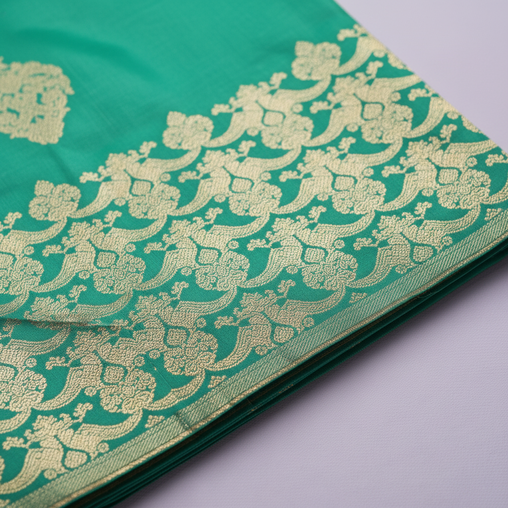 KUBERAN EMERALD GREEN SEMI SOFT SILK SAREE
