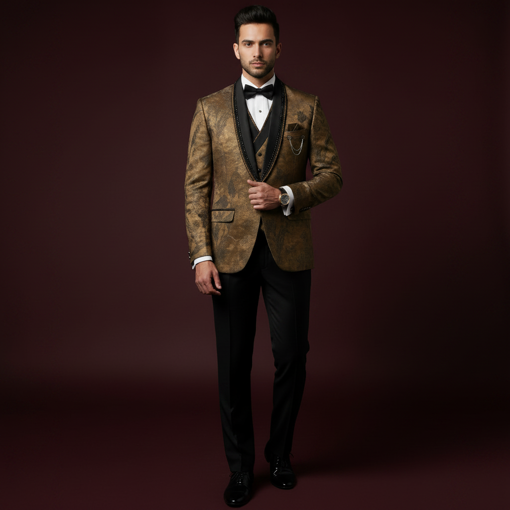 Kuberan Gold Jacquard Banquet Suit