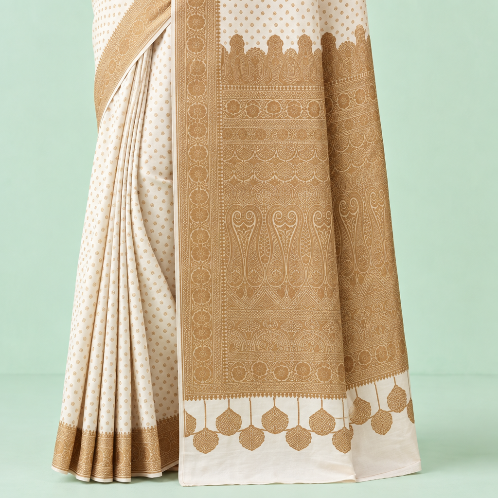 KUBERAN WHITE PURE GEORGETTE SAREE
