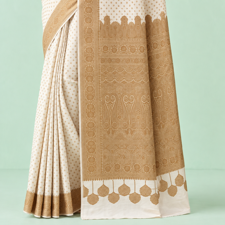 KUBERAN WHITE PURE GEORGETTE SAREE