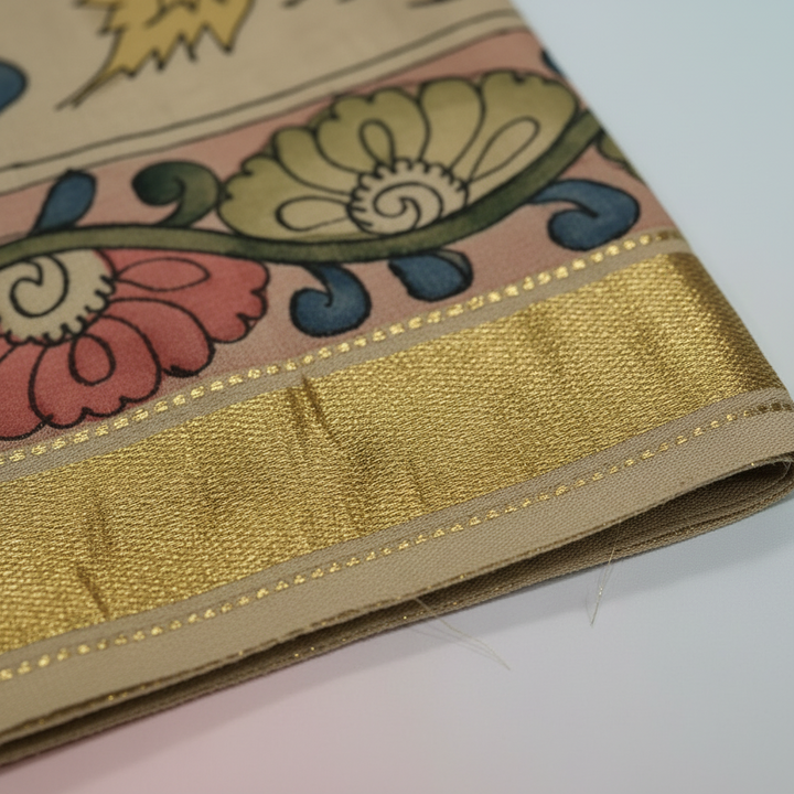 KUBERAN BEIGE KALAMKARI PURE SILK DHOTI