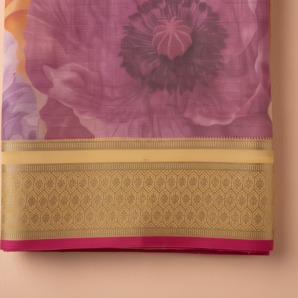KUBERAN PINK TISSUE MYSORE SILK CREPE SAREE