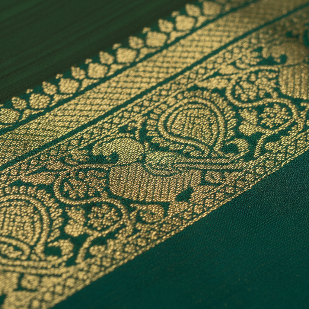 Kuberan Green Kanchipuram Silk Saree with Golden Peacock Motif