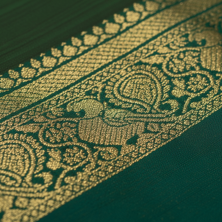 Kuberan Green Kanchipuram Silk Saree with Golden Peacock Motif