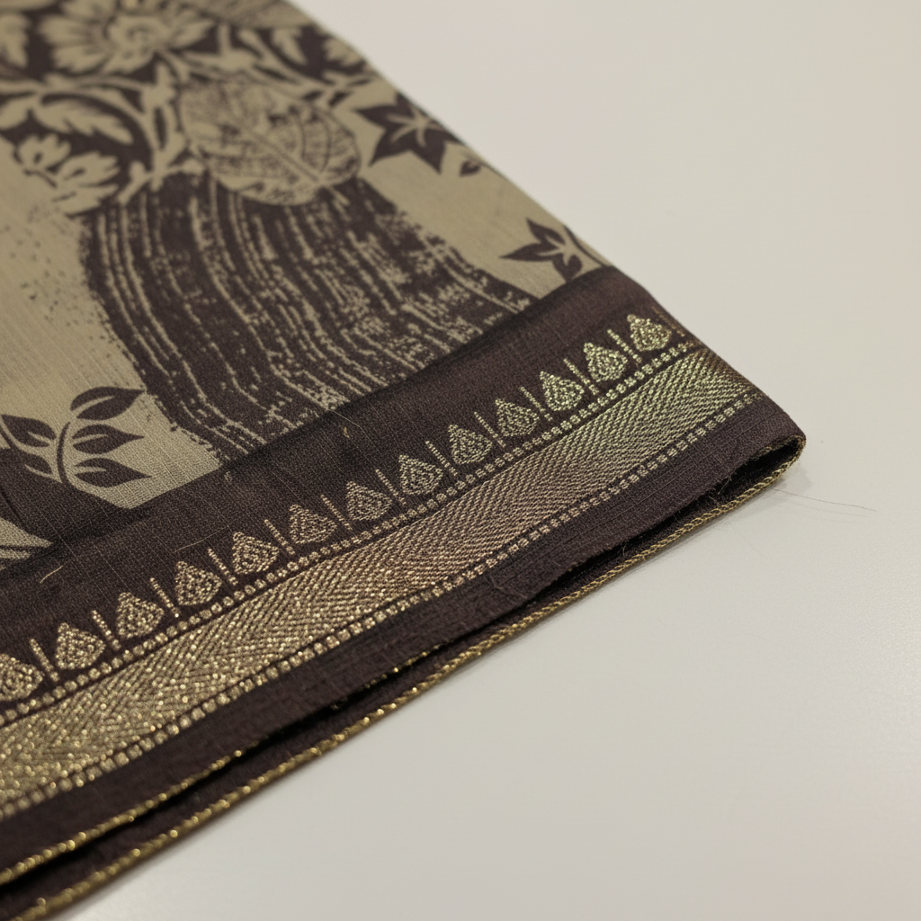 KUBERAN DUSTY BEIGE COTTON PRINTED SAREE