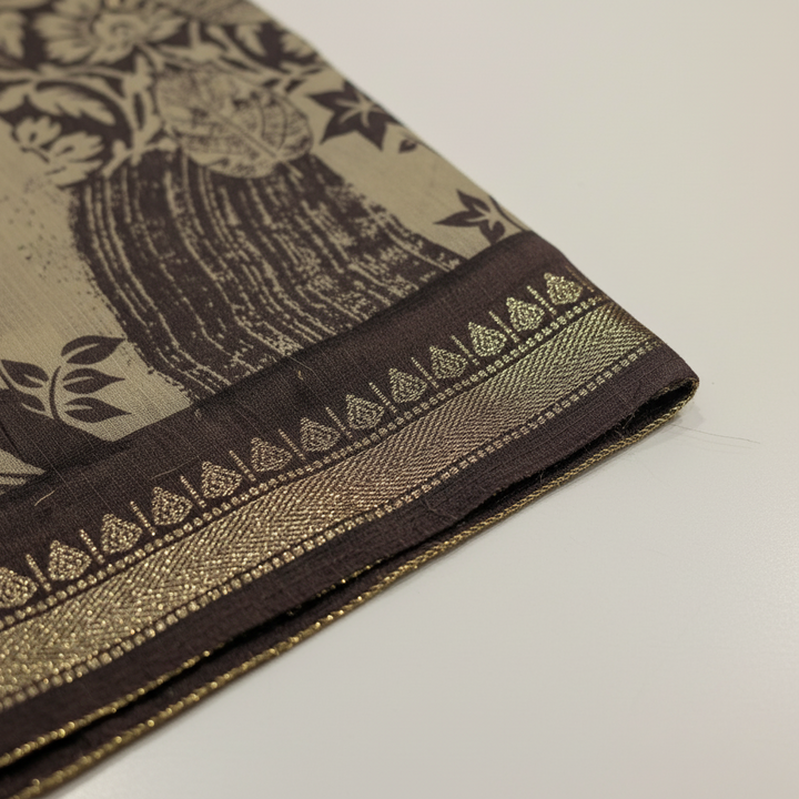 KUBERAN DUSTY BEIGE COTTON PRINTED SAREE