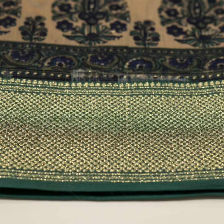 KUBERAN GREEN PRINTED COTTON SAREE