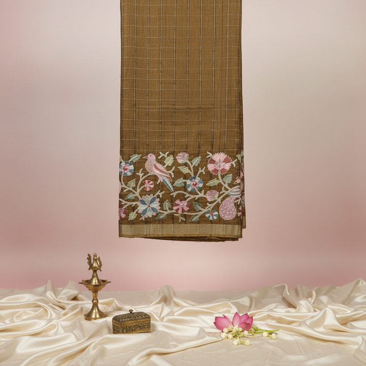 KUBERAN GOLDEN BROWN SEMI TUSSAR SILK SAREE