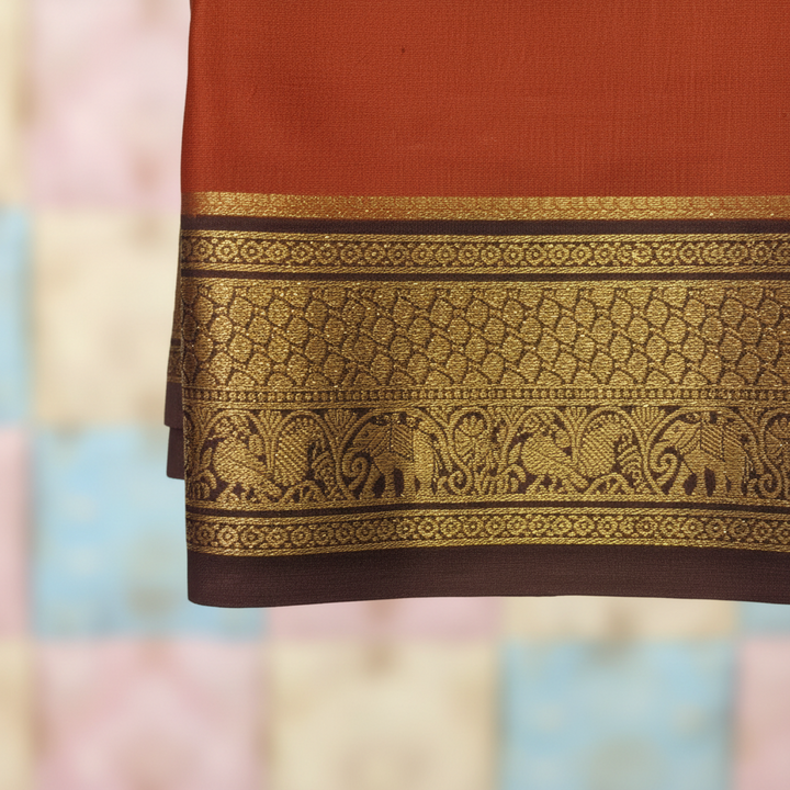 KUBERAN RUST ORANGE PURE CREPE SAREE