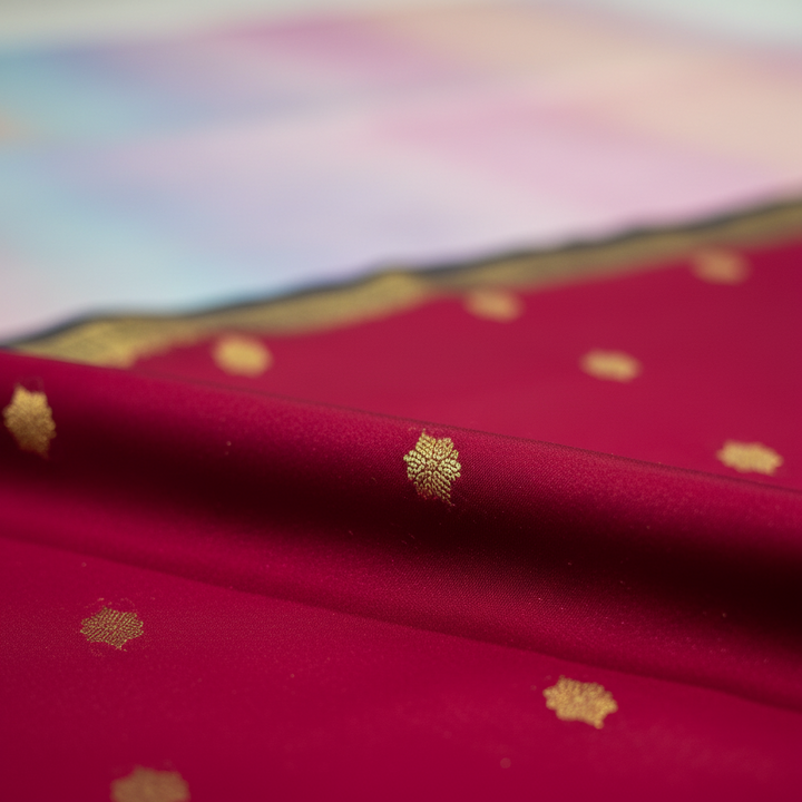 KUBERAN DARK PINK PURE CREPE SAREE