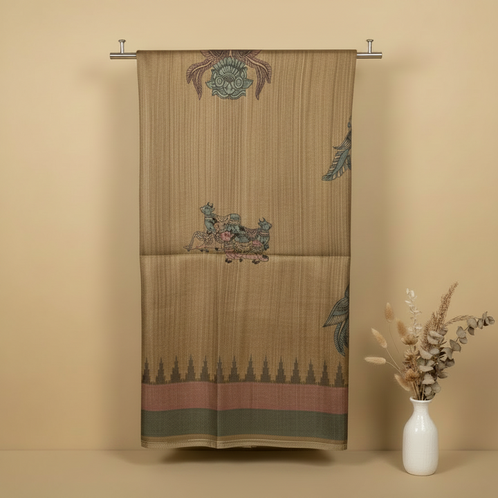 KUBERAN BROWN PRINTED RAW SILK SAREE