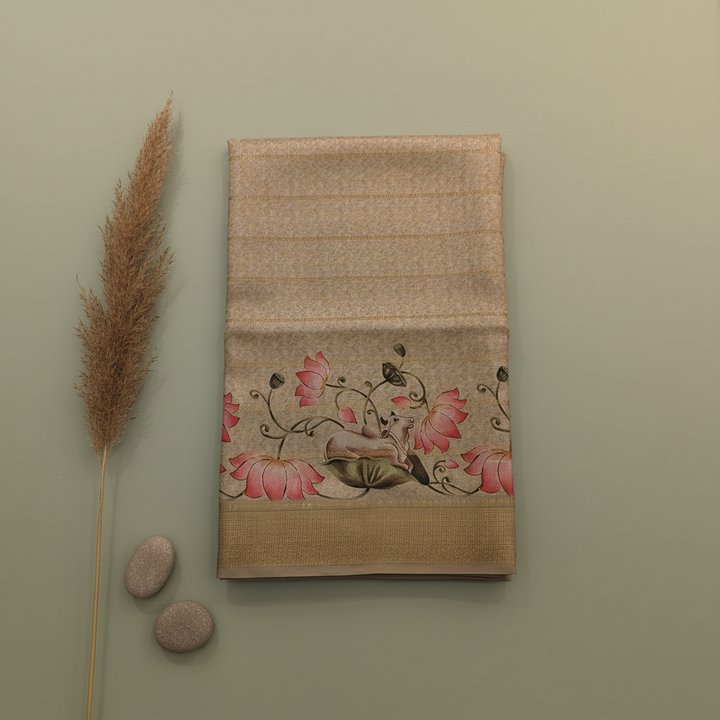 KUBERAN DARK BEIGE SEMI TUSSAR SILK SAREE