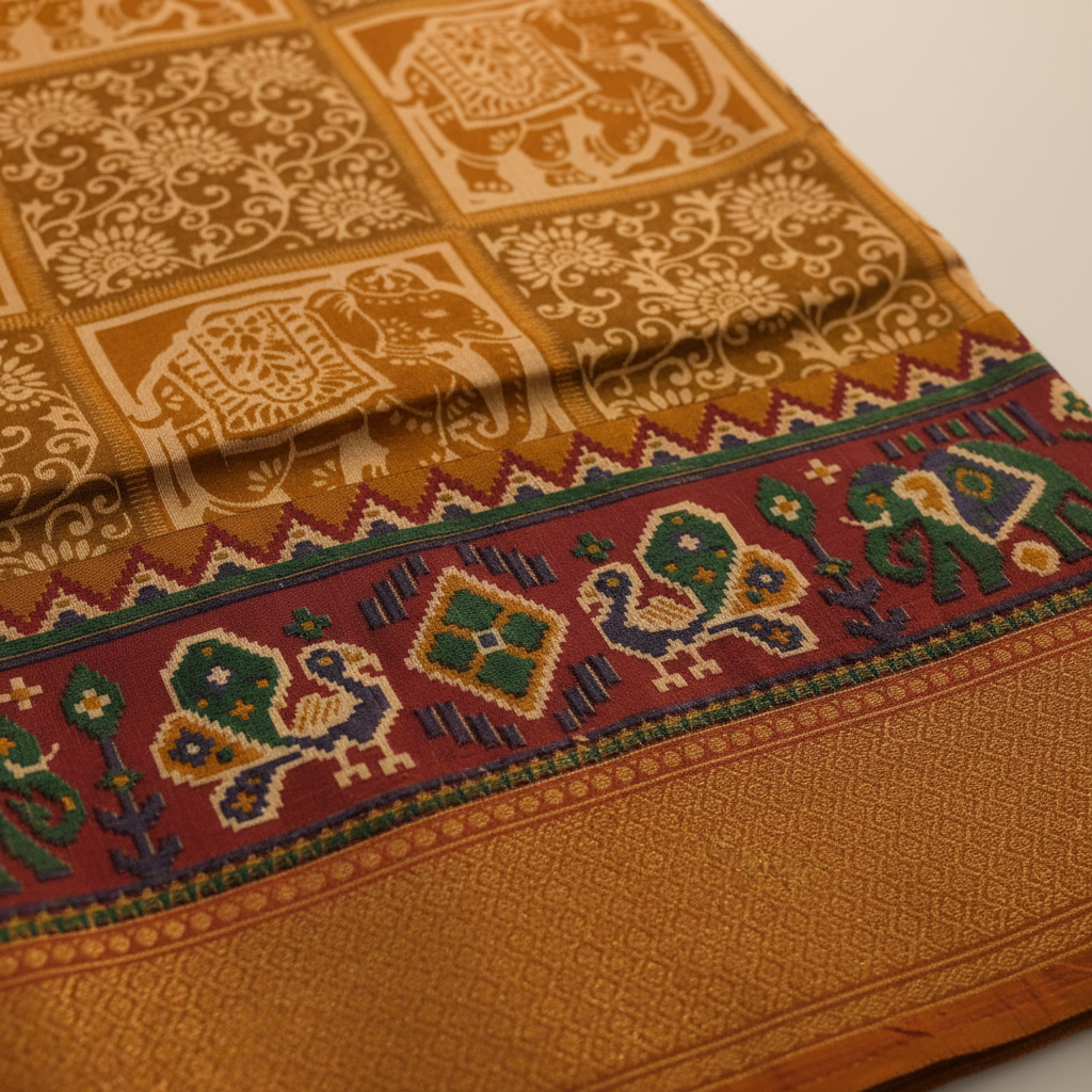 KUBERAN MUSTARD YELLOW SEMI POCHAMPALLY SILK SAREE