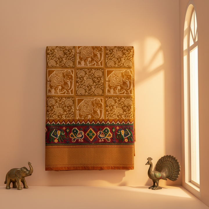 KUBERAN MUSTARD YELLOW SEMI POCHAMPALLY SILK SAREE