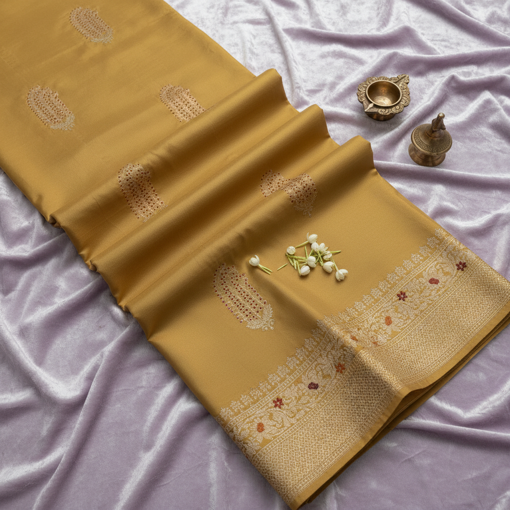 KUBERAN YELLOW PURE BANARASI SILK SAREE