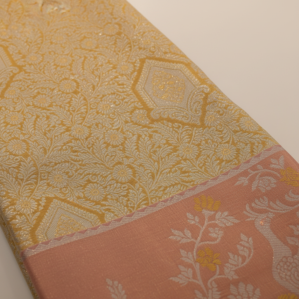 KUBERAN GOLDEN YELLOW BROCADE SEMI SILK SAREE