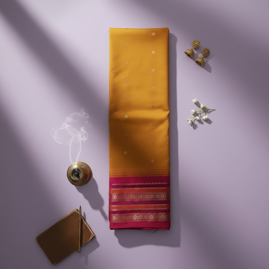 Golden yellow Kanchipuram saree with red border - 2000x2000
