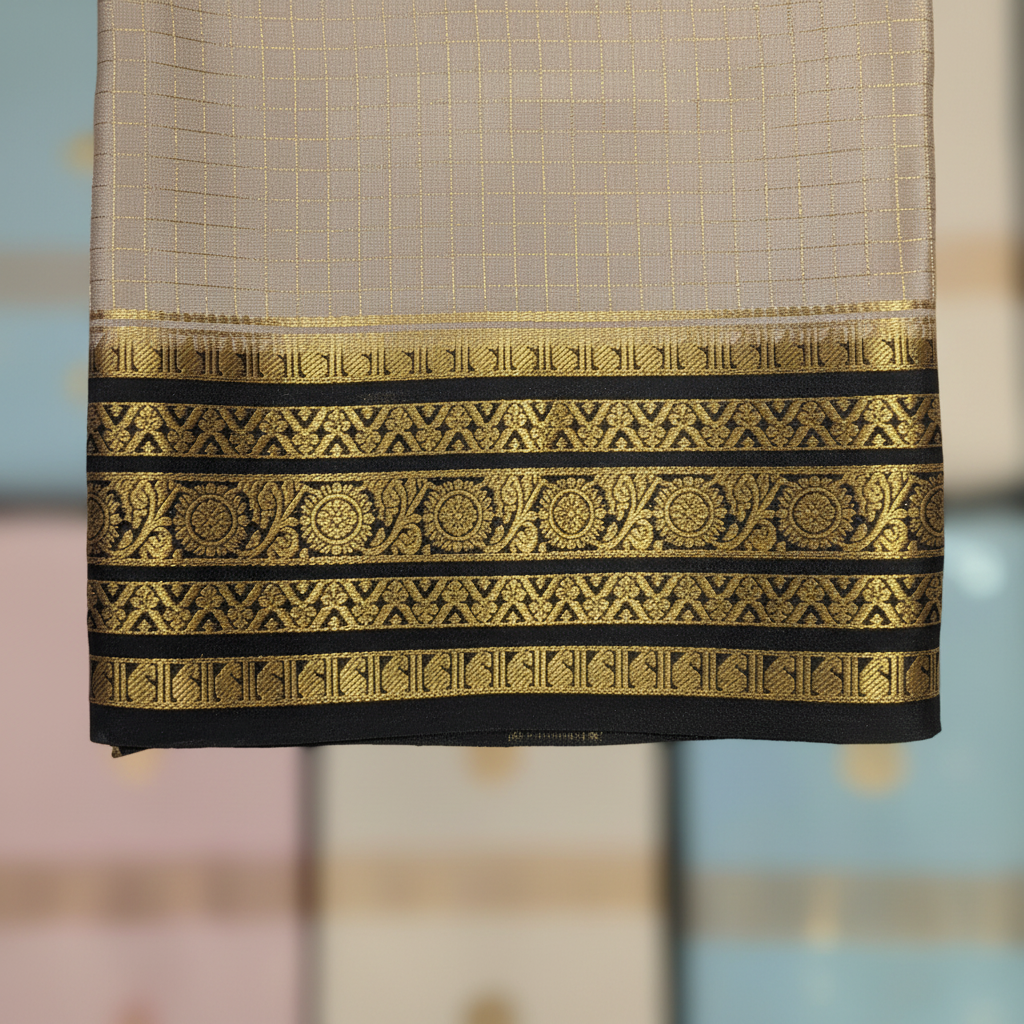 KUBERAN ELEPHANT GREY PURE CREPE SAREE